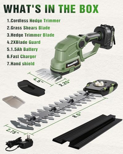 21V Mini Cordless Hedge Trimmer with Battery, Charger and 4.5"/8.5" Blades
