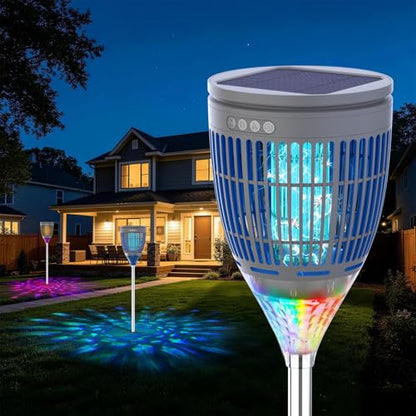 Rossetta Solar Bug Zapper Outdoor, Fly Zapper with Flame & Projector Light - color: Gray