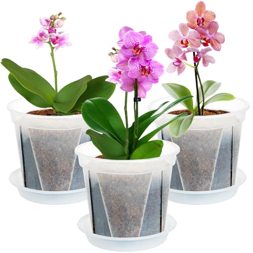 Plant Pots 9.5 inch Set of 3, Nursery Pots with Drainage Holes and Saucers - size: 9.5 inch set of 3