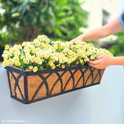 LaLaGreen Deck Railing Planter (24 in, 2 Pack) Black Metal Flower Box - size: 24" (60cm) x 2 pack