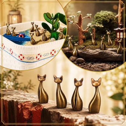 Civaner 50 Pcs Mini Brass Medieval Cat, Small Long-Necked Cat, Mini Animal - style: Cat