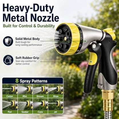 Metal Garden Hose 100 ft – 304 Stainless Steel Water Hose with Nozzle Sprayer, Garden Hoses Flexible, Lightweight, No Kink, Heavy Duty for Outdoor (100 ft) - size: 100 Feet
