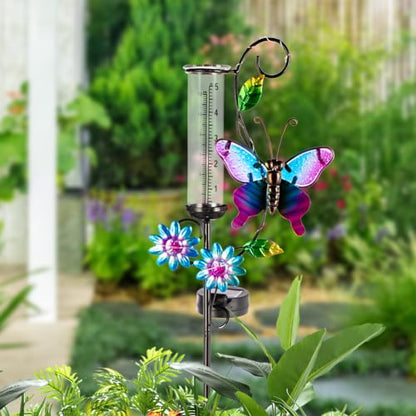 Solar Rain Gauge with 5-Inch Glass Tube, Butterfly Decor - color: Butterfly -Multi