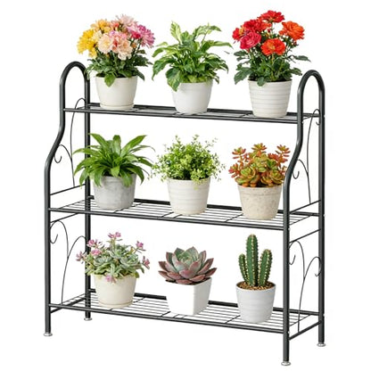 SORCEDAS Plant Stand Indoor Outdoor 3 Tier Metal Corner Flower Shelf - size: 3 Tier-Dark Grey