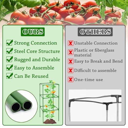 ZeeDix 4 Pack Square Tomato Cages for Garden with Clips 45 Inch - color: Green-4 Pack, size: 45-inch