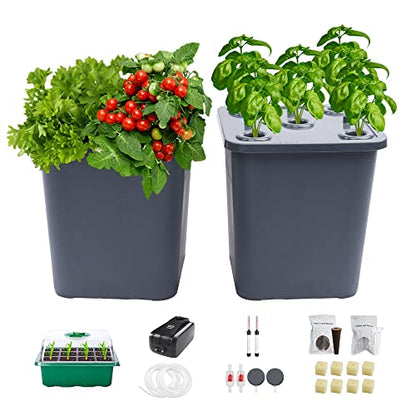 2 Hydroponic Buckets Kit for Plants, Hydroponics Growing System for Herbs/Tomato/Vegetables, DWC System with Air Pump & Germination Tray (Complete Indoor Hydroponic Gardening Supplies) - size: 2 Buckets Kit (Grey)