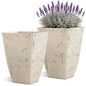 2-Pack 19" Country White Resin Square Planters with Drainage Hole - color: 19"h-ivory Rustic Stone