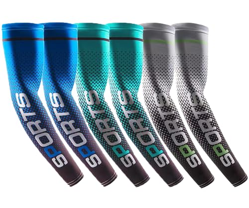 Bacophy UV Protection Arm Sleeves Cooling Cover for Men Women 6 Pairs - color: Deep Blue+ Light Blue+ Grey