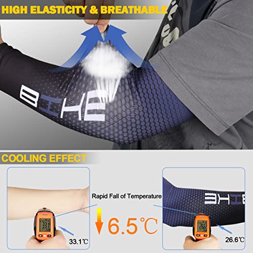 beister Arm Sleeves for Men & Women, UV Protection Cooling Cover and Cyling - color: Blue, size: Medium