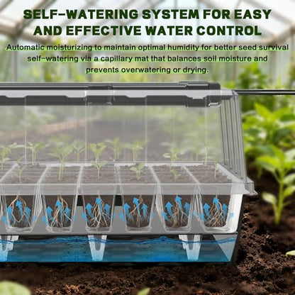 60-Cell Self-Watering Seed Starter Tray with Grow Light, Upgraded 1–24H Timer, Seed Trays with Humidity Dome, Indoor Gardening System, Starter Kit for Seeds, Plant Germination - size: 60 cell