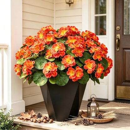 8 Bundles Artificial Geraniums, UV Resistant, Orange - color: Orange