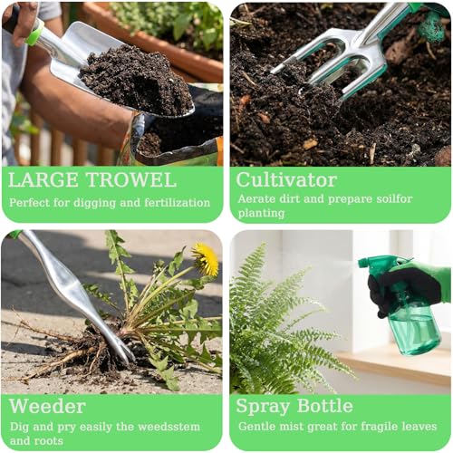 10-Piece Heavy Duty Garden Tool Set with Storage Tote Bag - color: Black Green