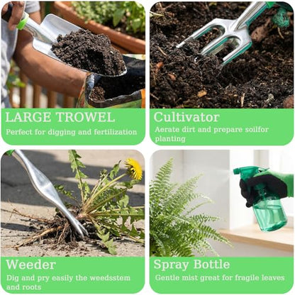 10-Piece Heavy Duty Garden Tool Set with Storage Tote Bag - color: Black Green