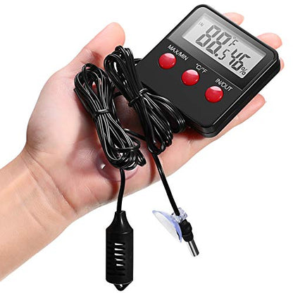 Weewooday 2 Pcs Digital Reptile Thermometer Hygrometer Gauge with Probes
