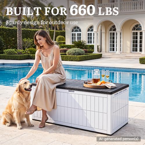 YITAHOME XXL 240 Gallon Extra Large Deck Box - color: Grayish-White & Black, size: 240 Gallon