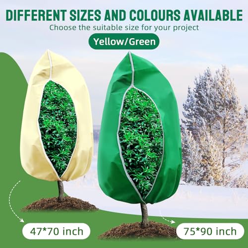 2 Packs Plant Covers Freeze Protection, 47 x 70 Inch 2.47oz/yd² Frost Cloth Shrub Covers with Zipper and Drawstring, Plant Blankets Tree Covers for Outdoor Winter Frost Cold Weather Yellow - size: 47''x 70''-2PCS-Yellow