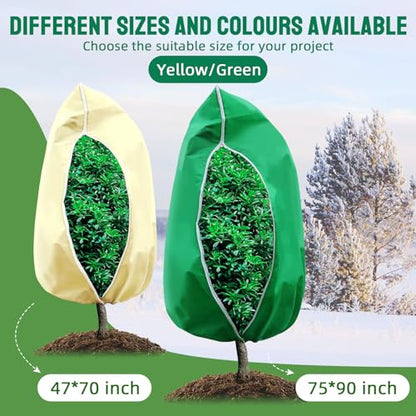 2 Packs Plant Covers Freeze Protection, 47 x 70 Inch 2.47oz/yd² Frost Cloth Shrub Covers with Zipper and Drawstring, Plant Blankets Tree Covers for Outdoor Winter Frost Cold Weather Yellow - size: 47''x 70''-2PCS-Yellow