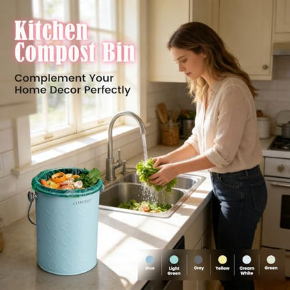AOSION Countertop Compost Bin Kitchen,Odorless Indoor Compost Bin with Lid - color: Blue