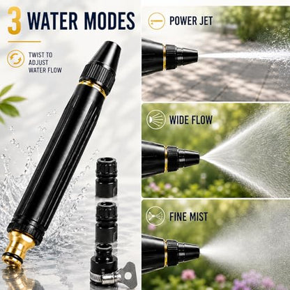 High Pressure Hose Nozzle, Full Metal Hose Sprayer with Adjustable Spray