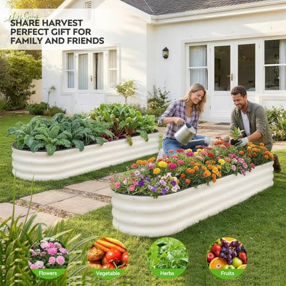 Galvanized Raised Garden Bed 2 PCS, 8x2x1ft Metal Planter Box White - color: White, size: 8x2x1ft(2pcs)
