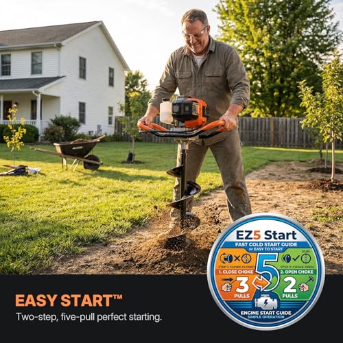 WORKIT 52CC Post Hole Digger, Auger Post Hole Digger Easy Start, 2-Cycle Xtreme Engine, Gas Powered Earth Auger with 6"+10" Auger Drill Bit, 10"+20"+30" Extension Rods, EPA Certification - size: 52cc+2 bit(6"+10")+3 Ext(10"+20"+30")