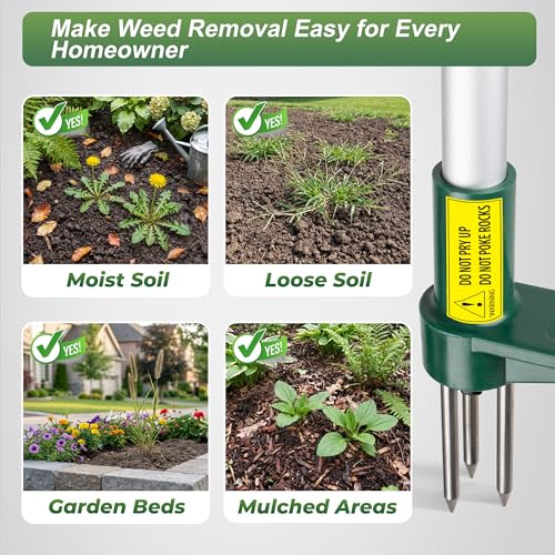 Walensee Weed Puller, Stand Up Weeder Hand Tool, Long Handle Garden Weeding Tool with 3 Claws, Hand Weed Hound Weed Puller for Dandelion, Standup Weed Root Pulling Tool and Picker, Grabber (1 Pack)