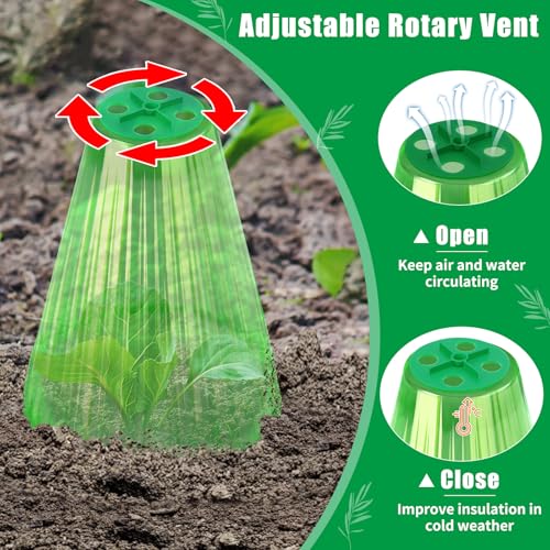 UQM 30 Pack Garden Cloches for Plants with Rotary Vent Cover Reusable - color: Green-30pc