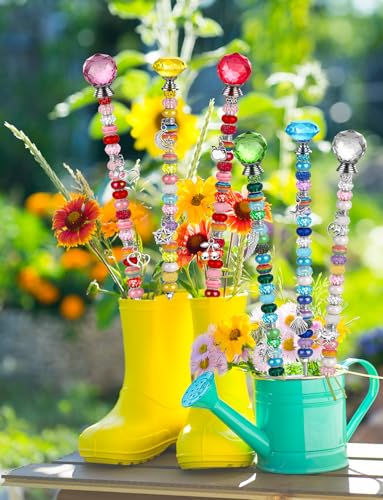 336 Pcs Beaded Garden Stakes DIY Fairy Wand Kit - size: 10 IN Diamonds & Round