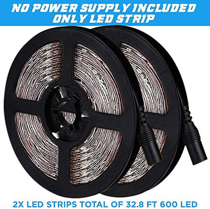 32.8ft Blue LED Strip Lights, Waterproof IP65 SMD2835 Dimmable 600LEDs 12V Cuttable Under Cabinet, Bar, Bedroom, Holiday Decoration Lighting Tape 2 Rolls - color: Blue