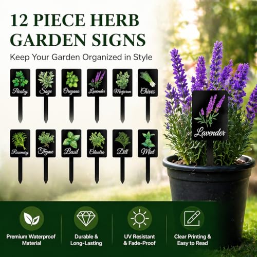 Acrylic Plant Labels 12 Styles with Herb Names for Garden Herbs - color: Black, size: 1.5 x 4 inch