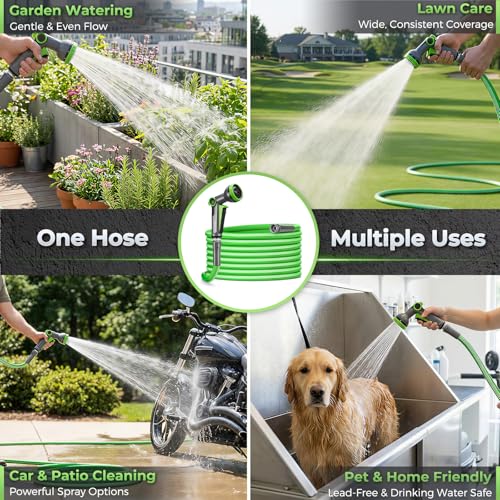 Delxo Garden Hose 50 FT with 8-Pattern Spray Nozzle, 5/8 Inch Hose - size: 50FT+Plastic Nozzle
