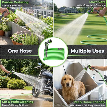 Delxo Garden Hose 50 FT with 8-Pattern Spray Nozzle, 5/8 Inch Hose - size: 50FT+Plastic Nozzle