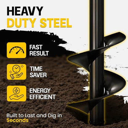 Garden Auger Drill Bit for Planting 4" x 12" - 3/8" Hex Drive Compatible - size: 4 x 12 Inch