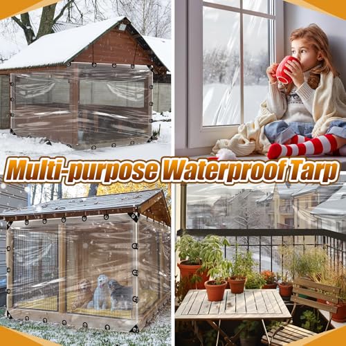 6x8ft Anti-Tear Clear Tarp Waterproof, 5 mil, Windproof & Snowproof - size: 6 x 8 ft