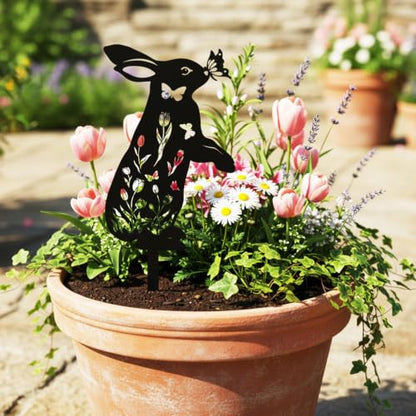 2 Pcs Metal Bunny Garden Stakes, Decorative Rabbit Silhouette Yard Art - color: Bunny