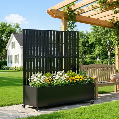 Pia Ricco Planter Box with Trellis, Privacy Planter for Climbing Plants - color: Black-parallel Lines, size: Small