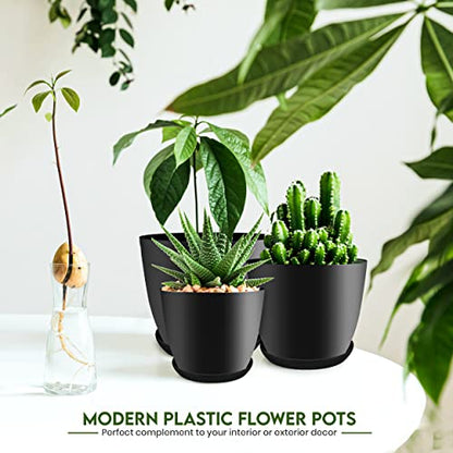 Plant Pots Indoor with Drainage, 5 Pack Multi-Size Planters Set, Black - color: Black, size: Pack of 5