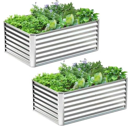 2PCS 4x2x2FT Galvanized Raised Garden Bed,Galvanized Planter Boxes Outdoor, Large Metal Raised Garden Beds for Vegetables-Silver - color: Silver, size: 4x2x2(2PCS)