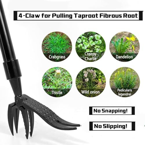 High Hardness Weed Pulling Tool - Manual Stand Up Weed Puller Tool Head Replacement - 4-Claw Steel Head Design, Black