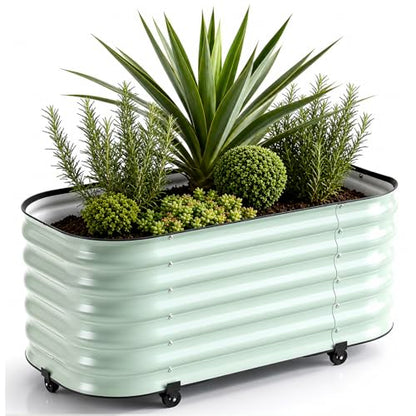 DaisyVibe 21" Rolling Raised Garden Bed with Water Reservoir Base - color: Green, size: 31.5"Lx15.7"Wx21"H
