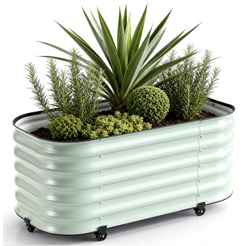 DaisyVibe 21" Rolling Raised Garden Bed with Water Reservoir Base - color: Green, size: 31.5"Lx15.7"Wx21"H