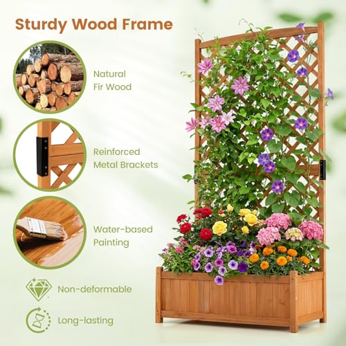 HAPPYGRILL 71" Raised Garden Bed with Trellis & Garden Box - size: 36” x 18” x 71”