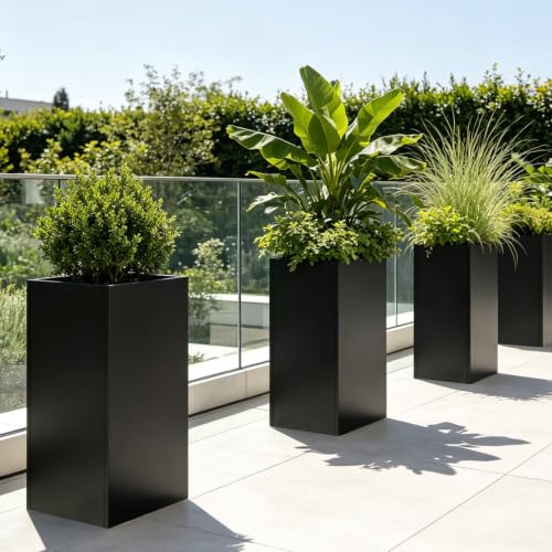 Metal Planter Box for Outdoor 14"x14"x30" Tall Metal Outdoor Planters Box - color: Black