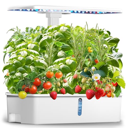 Hydroponics Growing System Kit 12 Pods, Indoor Garden with LED Grow Light - color: White