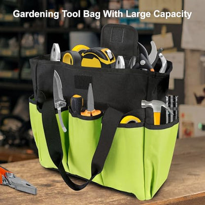 Portable Gardening Tool Tote Bag Organizer with 16 Pockets & Handle - color: Green