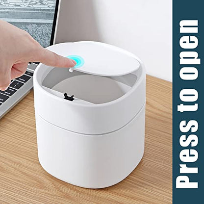 Mini Desk Trash Can with Pop-Up Lid Includes 180 Bags 0.5 Gallon, White - color: White
