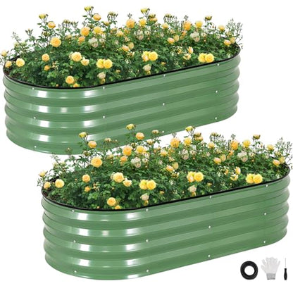 2Pcs Galvanized Raised Garden Bed Kit Outdoor 4x2x1ft, OliveGreen - color: 0live Green