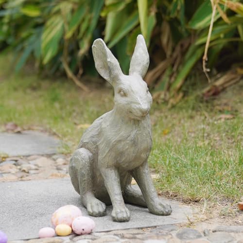 DiliComing Rabbit Garden Statue 12 Inch Grey Resin Bunny Yard Decor - color: Gray 1