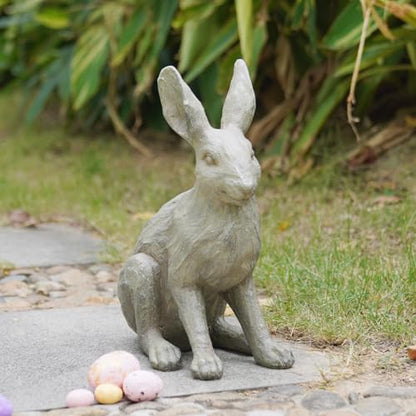 DiliComing Rabbit Garden Statue 12 Inch Grey Resin Bunny Yard Decor - color: Gray 1