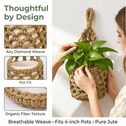 2 Pack Macrame Wall Hanging Plant Holder, Woven Basket Wall Planter for Indoor Greenery, Suitable for 4 Inch Small Plant Pots